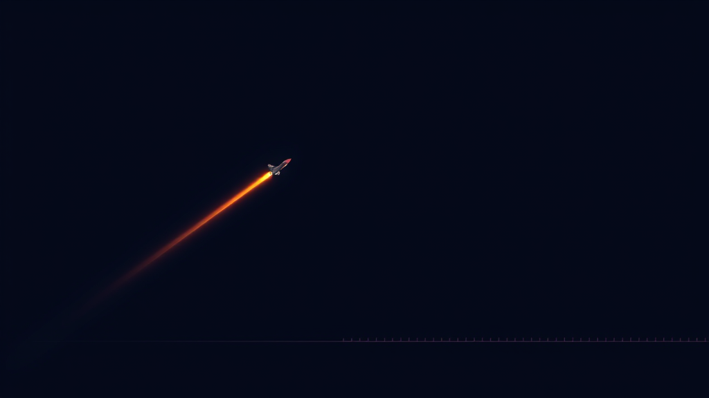 A plain timeline of small rising trail-line marks left to right, dark navy background