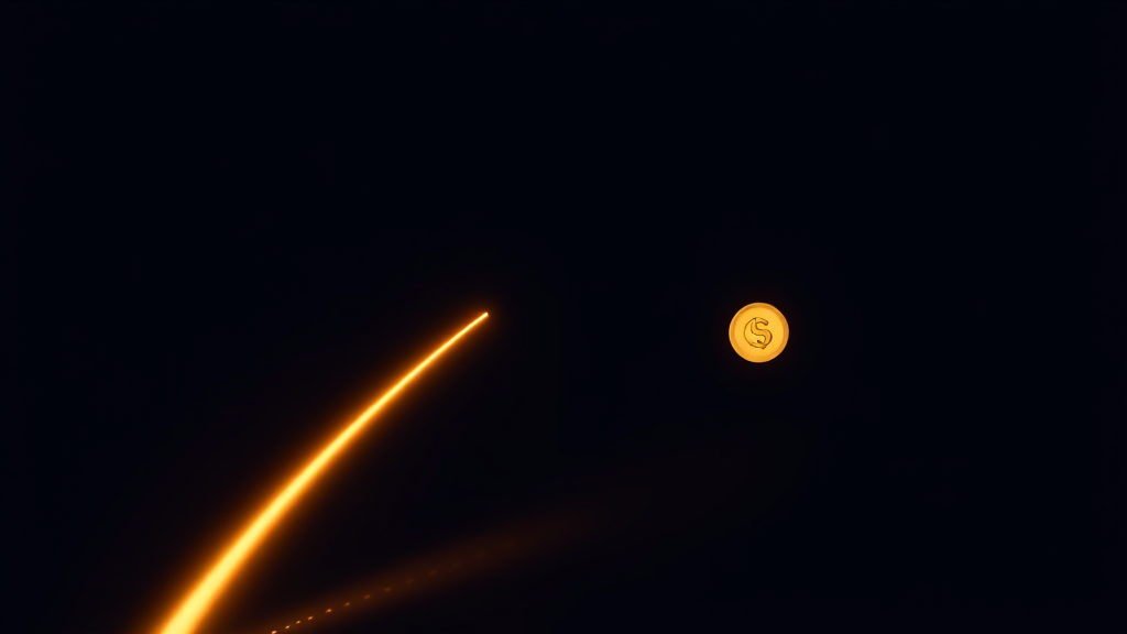 A plain scale outline balancing a demo icon and a coin icon, dark navy background
