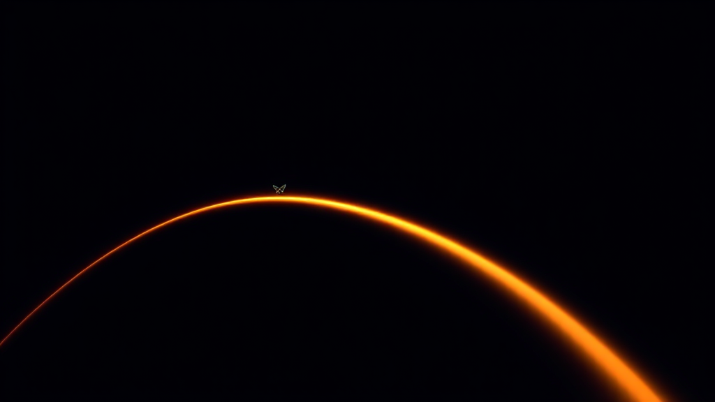 A small target marker on a rising amber trail, dark navy background, no digits