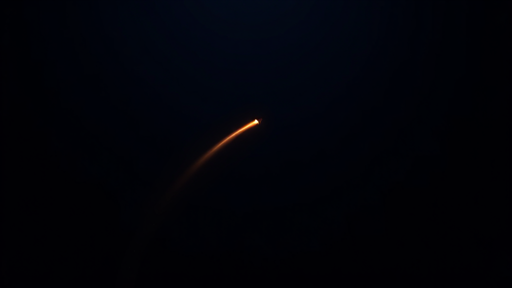 A calm early-stage amber trail just beginning to rise, dark navy background, no digits
