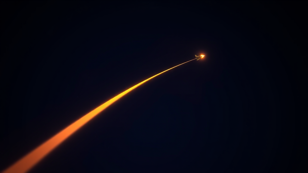 An amber trail climbing steeply then a marker dot showing where it stopped, dark background