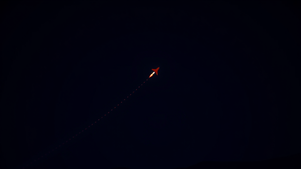 A short sequence of small dots along a rising line, dark navy background