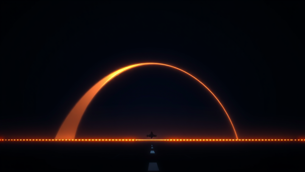 A plain calm horizontal line with a small stop marker, dark navy background,