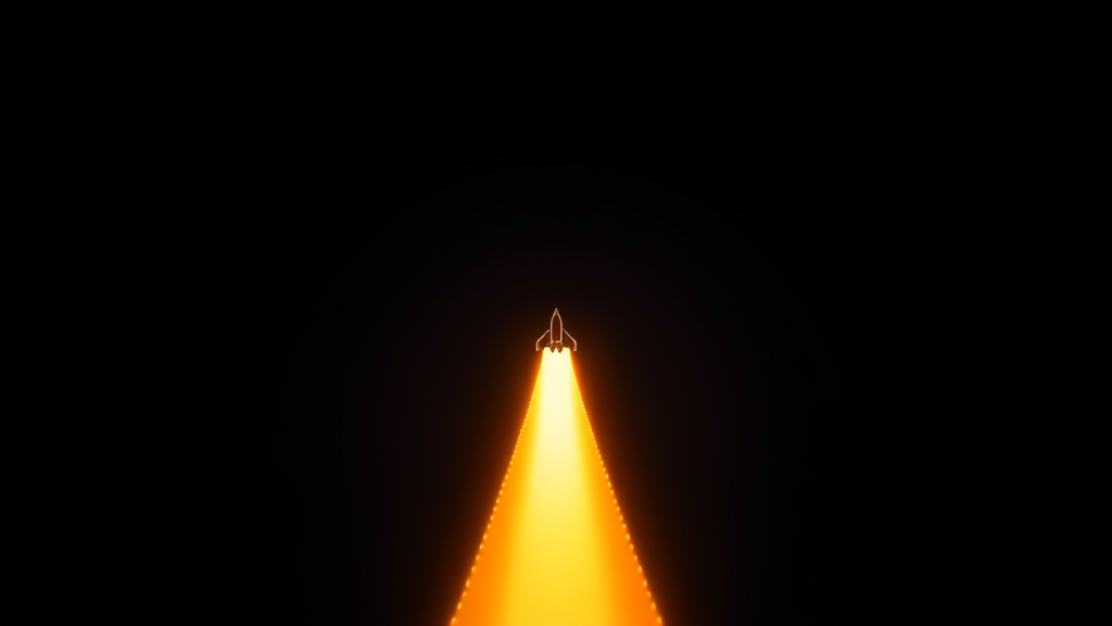 A rising amber line against dark navy stopping abruptly at a marked point, no digits